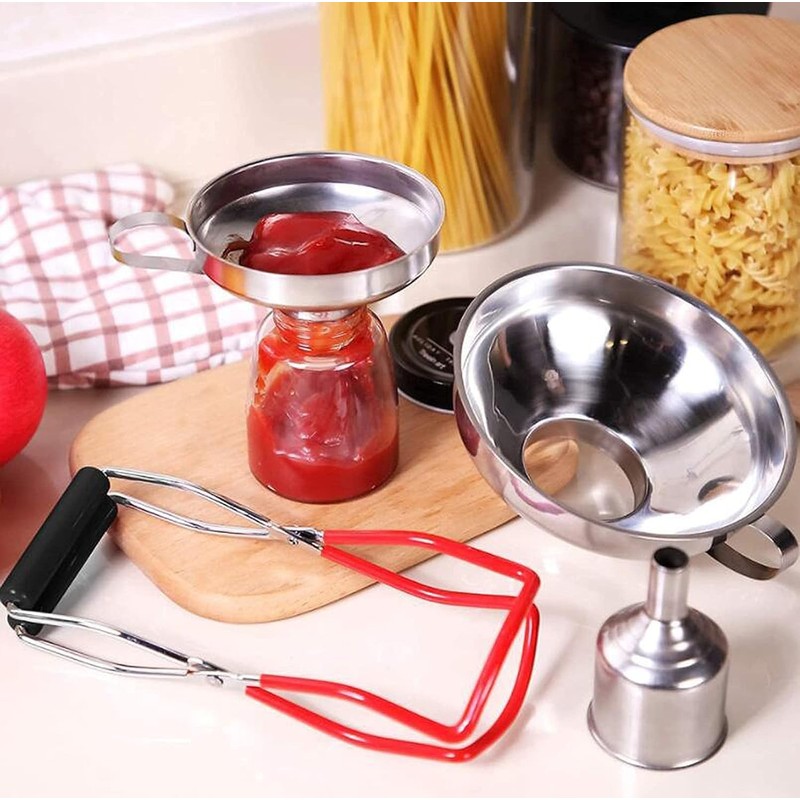 Stainless Steel Canning Funnel Set, Jar Funnel Lifter with Grip