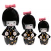 lachineuse 3 Japanese Kokeshis Dolls - Design and Black Hue,