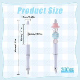 SUNNYCLUE 20Pcs White Bead Pens Bulk Plastic Beadable Pen Creative Retractable Shaft Ballpoint Ink Beaded Pens for DIY Pen Beads Decorations School Office Graduation Supplies Writing Crafts Gifts