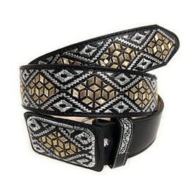Cinto Charro Bordado Color Plata y Oro, Men's Silver and Gold Embroidered Western Belt (44)