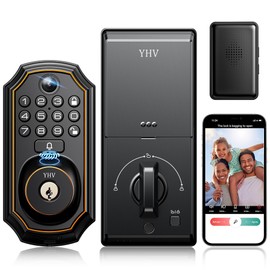 Keyless Entry Door Lock with Camera Electronic Smart Lock Fingerprint Keypad Deadbolt with Code, App Remote Control, Auto Unlock, Wi-Fi Connected, Doorbell for Front Door