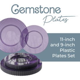 40 Piece Plastic Disposable Plates Set For 20 Guests I 20 X 9 Inch Dessert Plates & 20 X 11 Inch Disposable Plastic Plates | Purple Plastic Plates | Wedding Party Plates | Plastic Party Plates