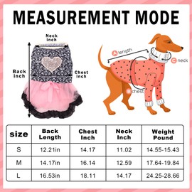 Dog Costume Dress S, Black Floral Top with Pink Tulle Skirt and Bow, Glitter Heart Pet Outfit for 6-7 lbs Dogs and Cats, Romantic Holiday Clothing