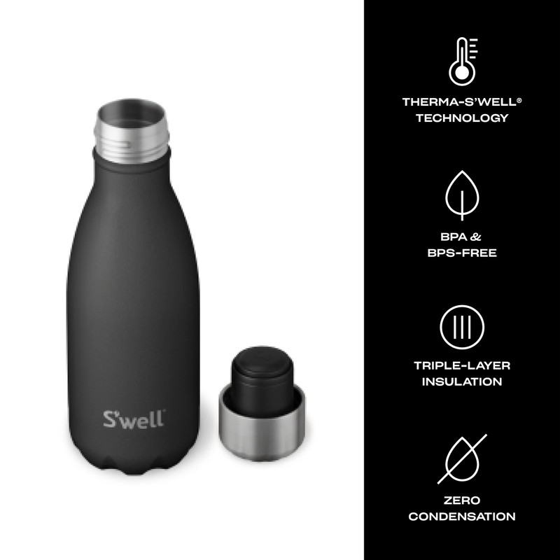 S'well Stainless Steel Water Bottle 9 ounces Onyx Triple Layered