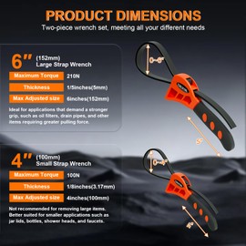 TOKCKYBL 2-Piece Heavy-Duty Strap Wrench Set Upgrade – Adjustable Oil Filter Wrench, Reinforced Rubber - Jar Opener, Plumbing Tool for Shower Heads, Water Filters, Pipes (4" to 6" Diameter)