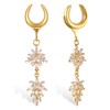 BOKABOO 2Pcs Gold Saddle Plugs with Cute Flower Crystals Dangle