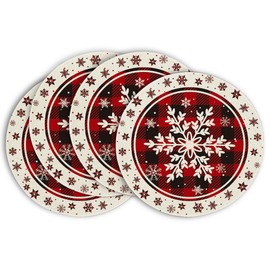Artoid Mode Buffalo Plaid Snowflakes Winter Placemats Set of 4, 14 Inch Seasonal Christmas Round Table Mats for Dining Decoration