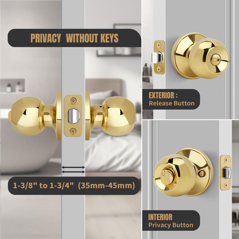 Gaurqiah Keyless Privacy Door Knob, Ball Design Doorknob for Interior,