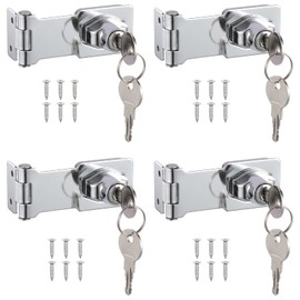 Knpwer Pack of 4 Metal Padlock Hasp, 3 Inch Hasp Lockable, Zinc Alloy Lock Hasp Metal with Key and Screws for Windows, Drawers, Cabinets