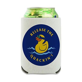 Release the Quackin' Kraken Rubber Duck Funny Humor Can Cooler - Drink Sleeve Hugger Collapsible Insulator - Beverage Insulated Holder