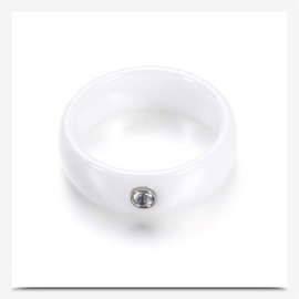 HIJONES Unisex White 6mm Wide Simple Ceramic Couple Rings for Men Women with White Cubic Zircon Wedding Engagement Band Size N