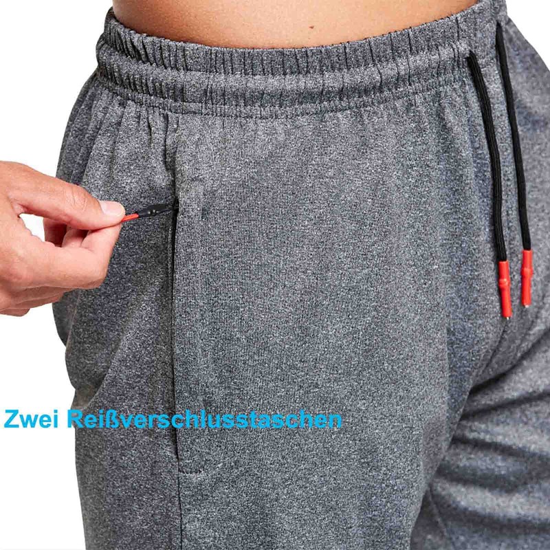 JustSun Men's Sports Shorts with Zip Lightweight Stretch Fabric, gray,