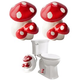WANSHUNLMI Frog Toilet Floor Bolt Caps, Ceramic Frog Toilet Bolt Caps Cute Bathroom Decor, Fun Animals Themed Gadgets for The Toilet Easy installation (Red Mushroom)