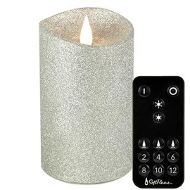 Softflame Real Wax Flameless LED Candles with Remote Control, 3"x 5"Flickering 3D Moving Flame Battery Operated Candles for Indoor Use, Home Decor Glitter Silver