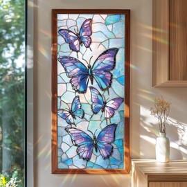 SHENGYUMY Stained Glass Butterfly Window Film Floral Window Privacy Film Glass Privacy Decals Living Room Sun Blocking Decor Removable Static Cling Stickers 17.71x39.97 inch