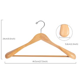 Nature Smile Luxury Natural Wooden Suit Hangers - 12 Pack - Wood Coat Hangers,Jacket Outerwear Shirt Hangers,Glossy Finish with Extra-Wide Shoulder, 360 Degree Swivel Hooks & Anti-Slip Bar with Screw