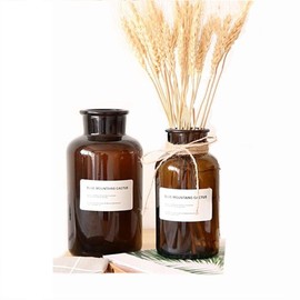 SHUILING Amber Glass Vase Set of 2, Small Bud Vase for Rustic Home Decor Apothecary Jars Mini Vintage Flower Vases Centerpiece for Wedding Decorations, Decorative Glass Bottles (17+34OZ)