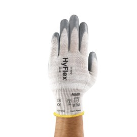 HYFLEX 11-100 Cut-Resistant Foam Nitrile Coated Nylon Gloves w/Touchscreen Compatibility for Auto, Manufacturing - XL (10), Grey (3 Pairs)