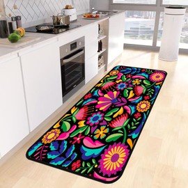 Mexican Flowers Kitchen Rug,Kitchen Runner Rug Non Slip Washable Standing Desk Mat Laundry Room Runner Rug Area Rugs for Floor Bathroom,Hallway,Office,Sink,Mudroom 20''x48''