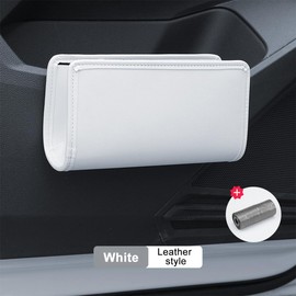 KHGUZ Car Seat Side Storage Pocket, Leather Hanging Foldable Multifunctional Vehicle Front Door Back Organizer Box, Waterproof Auto Interior Organizing Container, Universal fit(White)