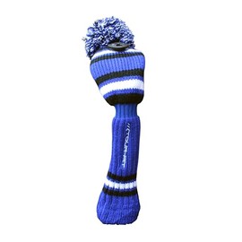 Golf Club Headcover | Tour Fit Double Layer Pom Pom Premium Knitted Golf Head Cover | Driver, Fairway, Rescue | Set of 3 or 4| Blue/Black/White (for Rescue Club)