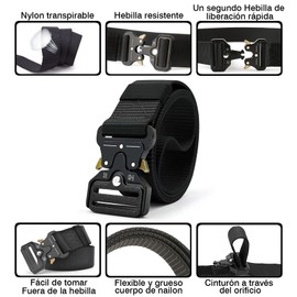 Cinturon tactico hombre, Cinturón de nailon militar 2 piezas, Cinturón de cincha resistente, cinturón militar de senderismo con hebilla metálica de alta resistencia de liberación rápida