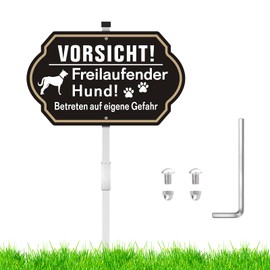 Caution Dog Sign with Posts Metal Aluminium, 30 x 18 cm Large Warning Dog Sign Aluminium Warning of the Dog Signs for Indoor and Outdoor Use Reflective Yard Sign