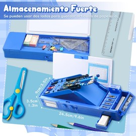 Estuche multifuncional para lápices desplegable para niñas y niños, lindo organizador de dibujos animados con cerradura, sacapuntas, calendario, pizarrón blanca,suministros escolares,el mejor regalo