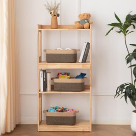 OIAHOMY 3 Pack Storage Baskets for Organizing, Woven Cotton Rope Basket for Shelves, Closet Organizer Bins with Handles, Rectangle Toy Organization, 13.78''×9.84''×5.5'', Brown & Black