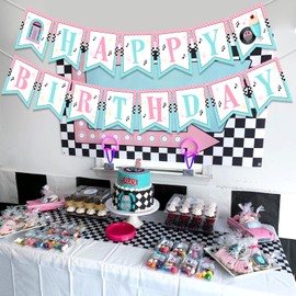 Sursurprise 50s Themed Birthday Party Decorations, 1950s Happy Birthday Banner, Sock Hop Soda Shop Retro Diner 50’s Birthday Party Supplies