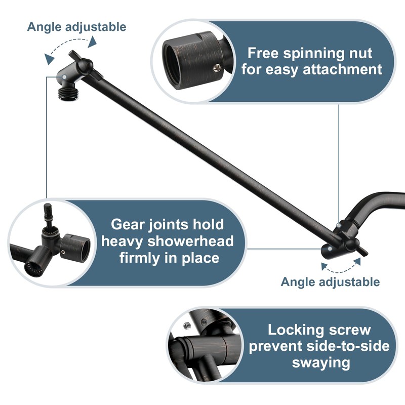 BRIGHT SHOWERS 15 Inch Extra Long Shower Head Extension Arm,