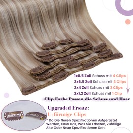 LaaVoo Blonde Clip-In Real Hair Extensions, 40 cm, Highlight Real Hair Clip-In Extensions, Real Hair, Ash Blonde, Highlight, Bleached Blonde, Straight, 105 g, 7 Pieces, #18/613