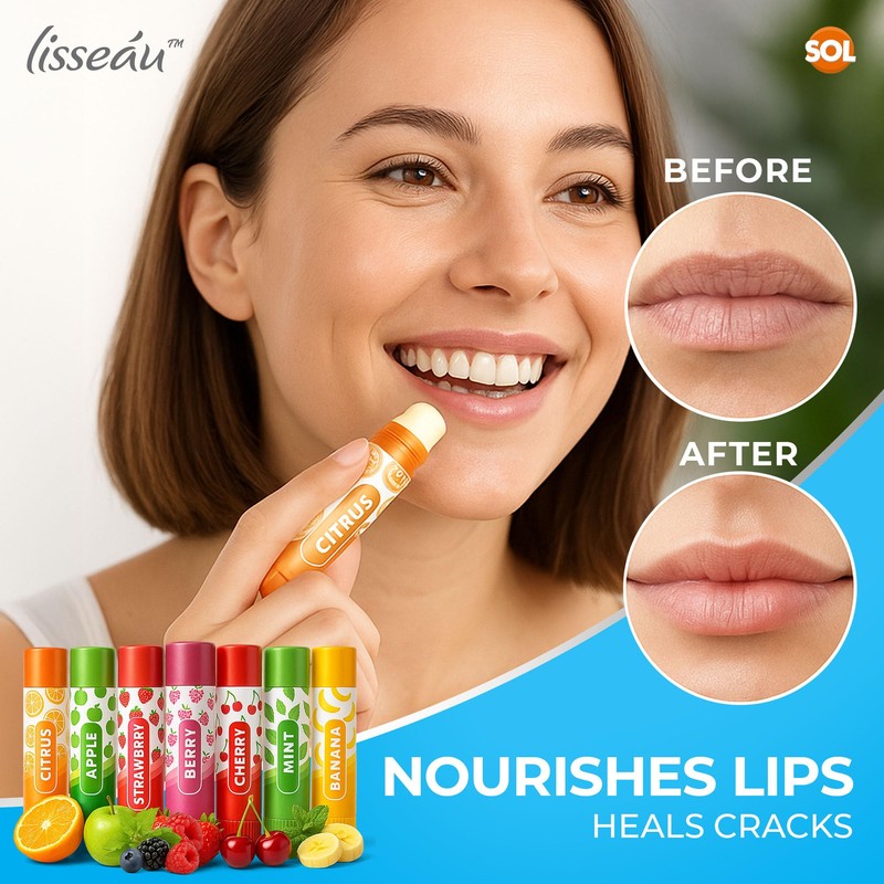 SOL 7pk Womens Lip Balm Set Flavoured Moisturiser for with