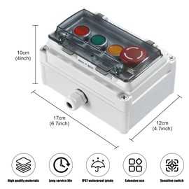 Push Button Switch IP67 Outdoor Waterproof Button Switch Box Green/Red/Yellow Instantaneous Button Switch and Emergency Stop Button Switch with Protective Cover Anti-Misoperation Switch