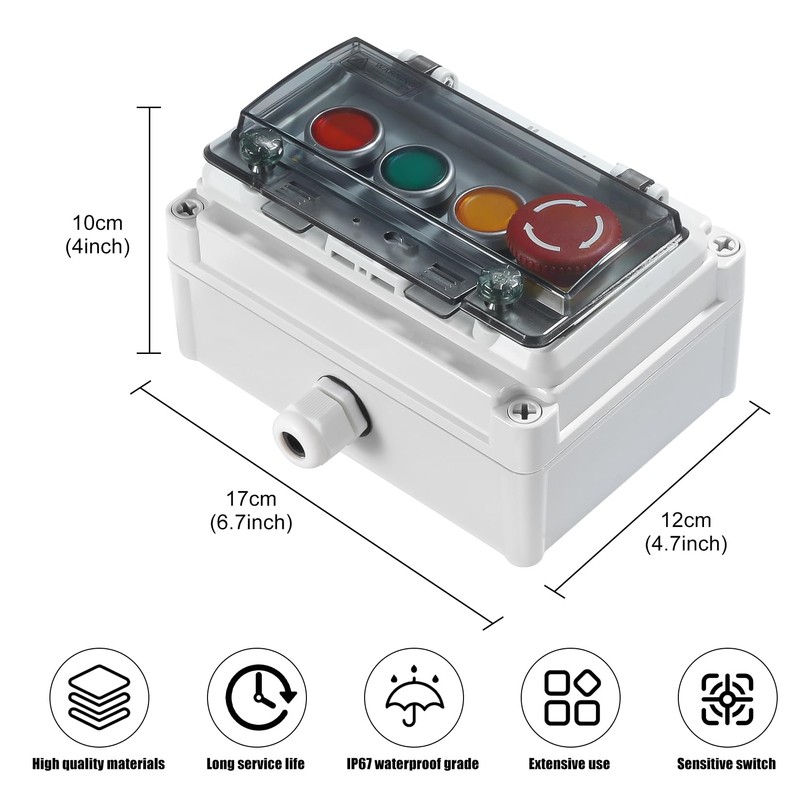 Push Button Switch IP67 Outdoor Waterproof Button Switch Box Green/Red/Yellow