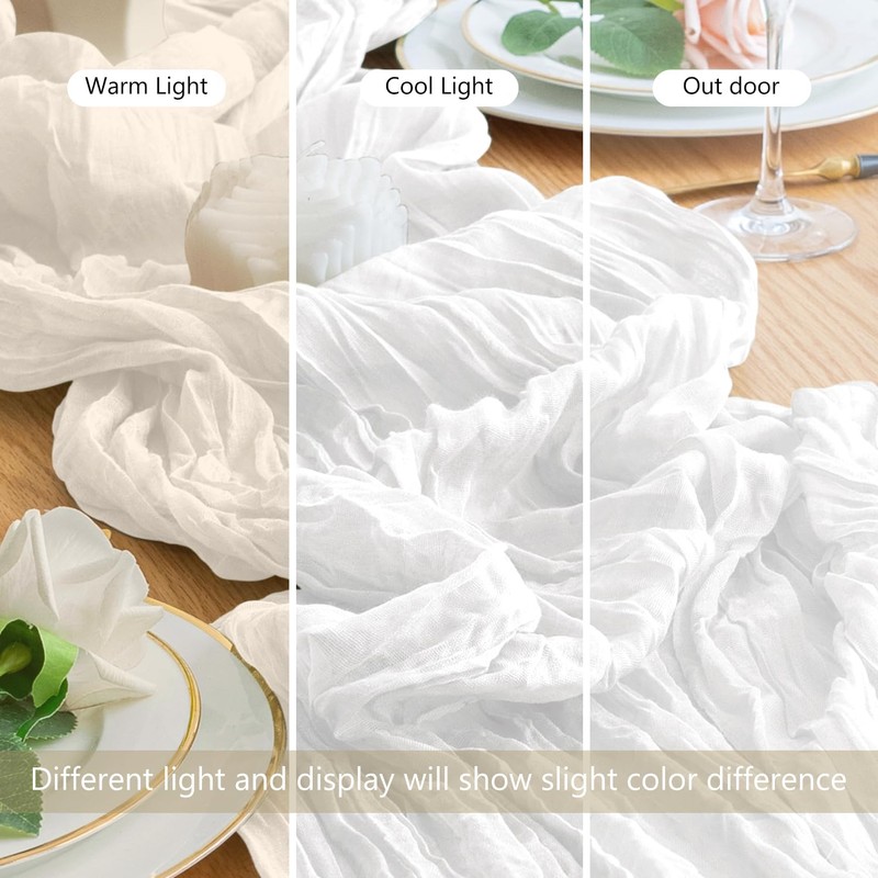 Wokceer Cheesecloth Table Runner 10FT Ivory White Boho Gauze Fall