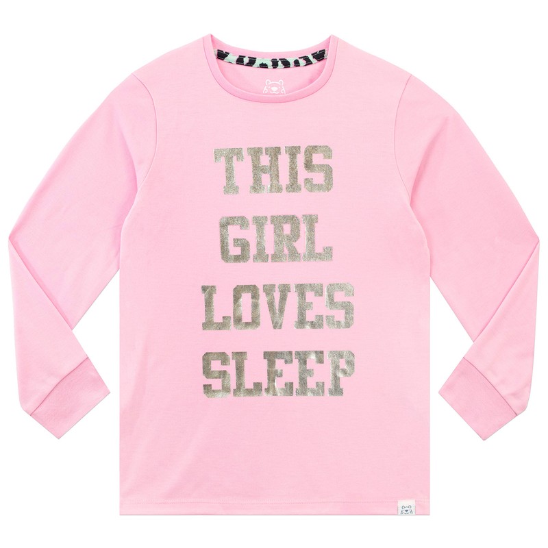 Harry Bear Girls Pyjamas Sleep Slogan, pink