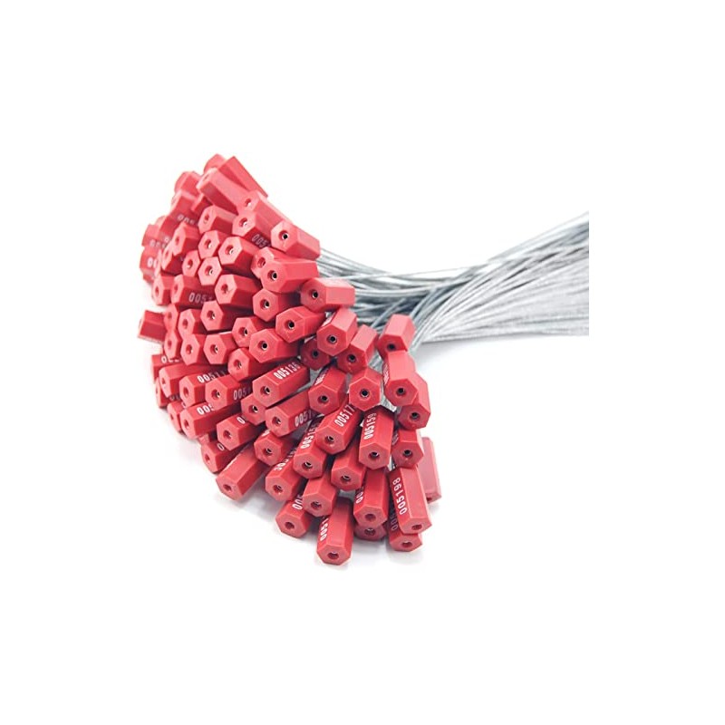 Duebass 16'' Red Pull-Tite Steel Security Cable Wire Seals 100