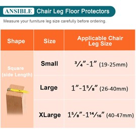 Ansible 24 pcs Square Large Chair Leg Floor Protectors, Furniture Felt Pads Silicone Covers caps for Chairs,Chair Leg Protectors for Hardwood Floors (Large fit:1'' to 1-5/8'')
