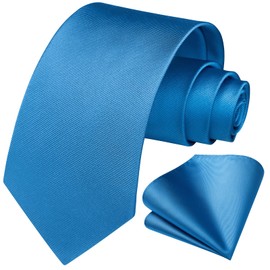 Enlision Solid Men's Wedding Ties and Pocket Square Set Plain in Various Colours, E3 Blue