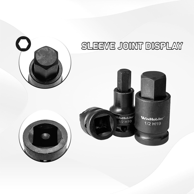 WinHolder 10Peices Impact HEX BIT Socket Set H4-H19 1/2" Drive