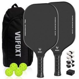 Pickleball Paddles Set of 2, Lightweight Raw Carbon and Glass Fiber Surface Pickleball Racket Set with 14mm PP Honeycomb Core, USAPA Compliant, 4 Pickle Balls, 4 Tapes, 1Bag, 1 Paddle Cleaner