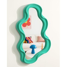 TEIPAI Green Wall Mirror Decor for Hallway Entryway, Small Asymmetrical Decorative Mirrors for Home Office Living Room, Funky Home Accent Decor for Housewarming Christmas Wedding Gift (Green)