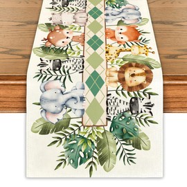 Jungle Safari Table Runner Wild One Birthday Table Cover Woodland Animals Elephant Giraffe Decor Safari Baby Shower Decorations for Home Party