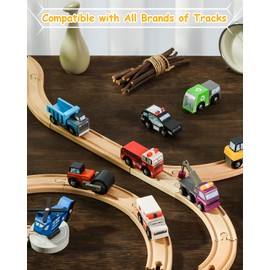 SainSmart Jr. Wooden Train Set Accessories Toy Cars (10 PCS), Compatible with All Major Brands, Gift for Toddlers and Kids Aged 3+