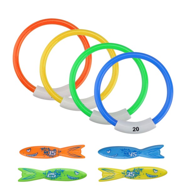 HERKINDNESS 8 Piece Diving Toy, Digital Diving Ring, Quick Submersible