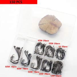 150 Pieces Fishing Hook Set Barb Circle Hook Sea Fishing Terminal Tackle Hook for Freshwater Saltwater Fish Trackle