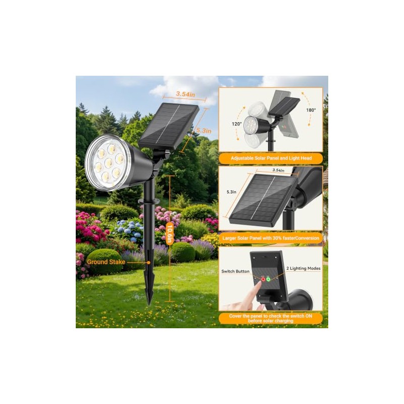 BONLION Solar Lights Outdoor Spot Light Waterproof: 1000LM Adjustable Cool