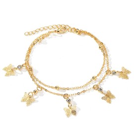 HochoLii Dainty Gold Anklet for Women 14K Gold Minimalist Summer Beach Foot Chain Ankle Jewelry Gifts,star patterm,2pcs