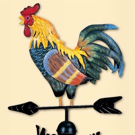 Hearthrousy 3D Weathercock Design Rooster Retro Weather Vane Copper with Holder Cast Iron Wind Direction Indicator Wind Chime Weather Vane for Roof Decorative Figure Rooster Patio Yard Ornament